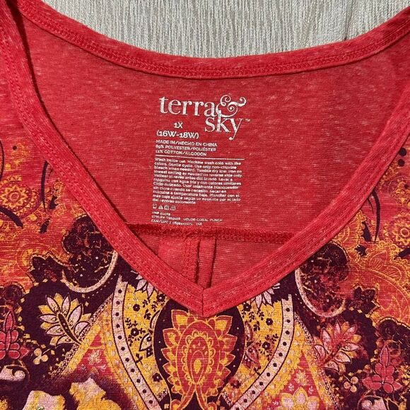 Coral Y2K style floral graphic short sleeve size 1X - Picture 4 of 6